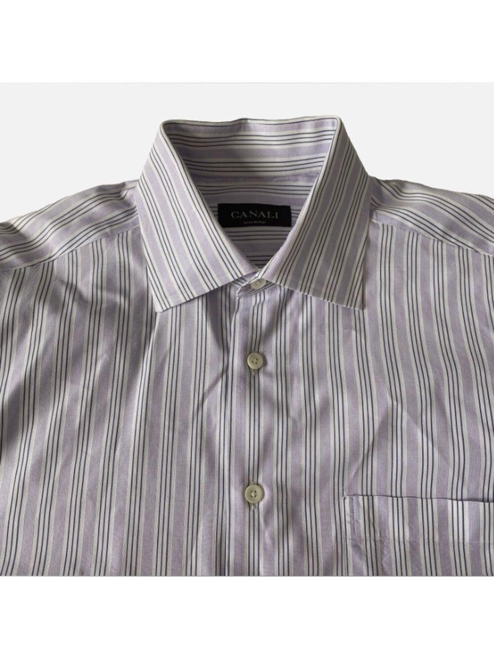 CANALI Dress Shirt Men's 15.5 39 Purple White Striped Button Up